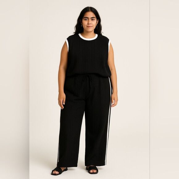 Unbranded Other - Knitted Sleeveless Cardigans Pants Lounge Set Women XL Black White Trim